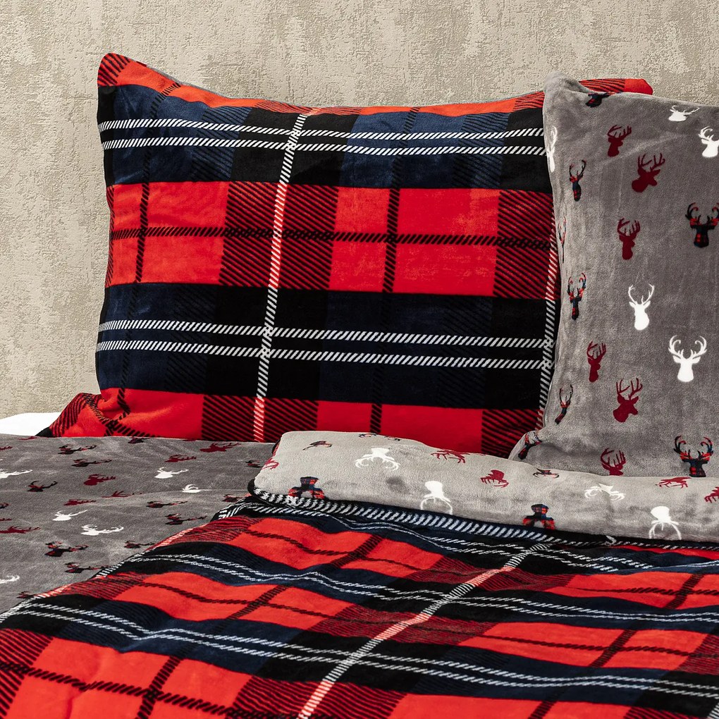4Home Kocka mikroflanel ágyneműhuzat piros, 140 x 220 cm, 70 x 90 cm, 140 x 220 cm, 70 x 90 cm