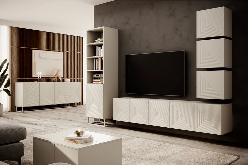 Asha fali TV szekrény 200 cm, bordázott előlap - kasmír