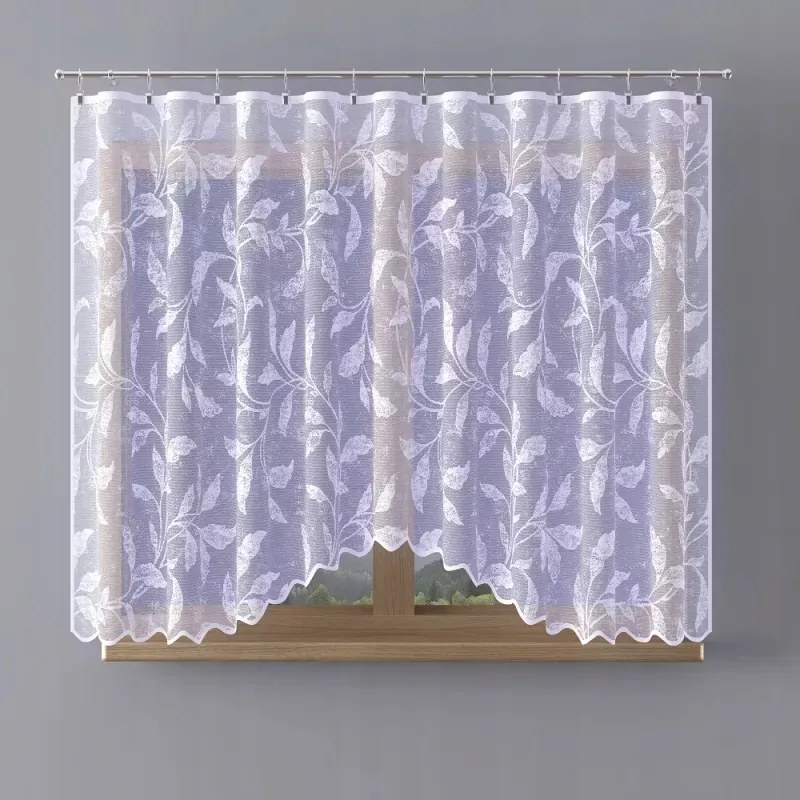 Gyönyörű finom jacquard függöny fehér Bonnie levelekkel A118 500x160cm