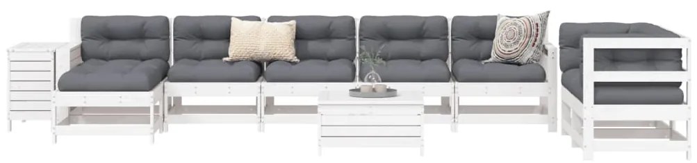 vidaXL 10 részes fehér tömör fenyőfa kerti kanapészett