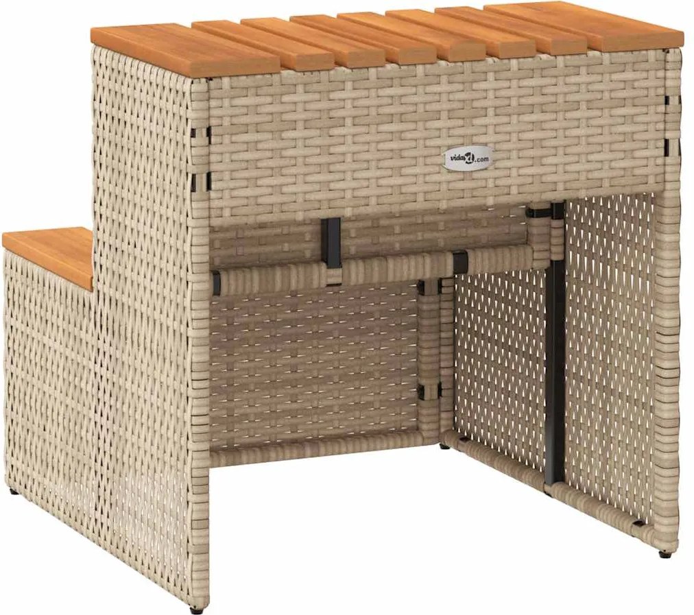 pezsgőfürdő lépcső bézs 50x50x50,5cm polyrattan és akácfa