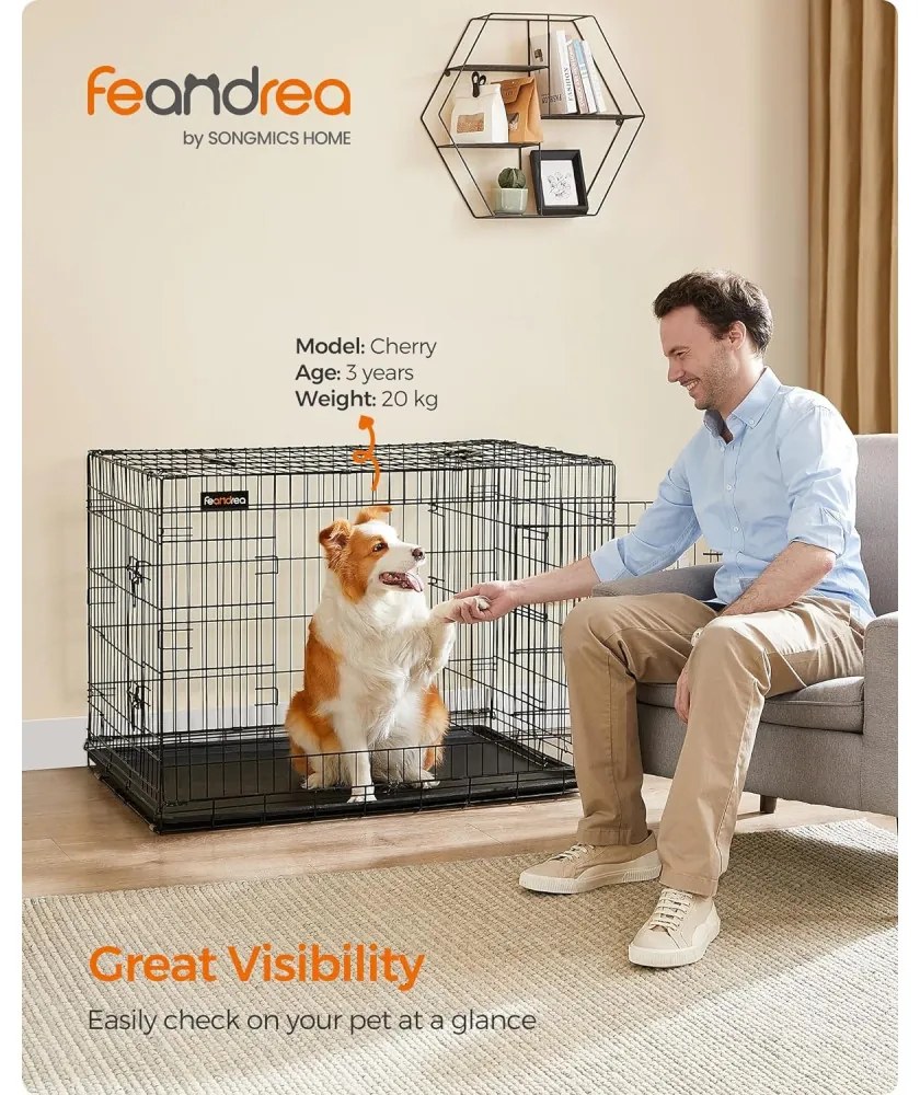 Kutyaketrec, kutyabox két ajtóval és elválasztó ráccsal, fekete 107x70x77cm