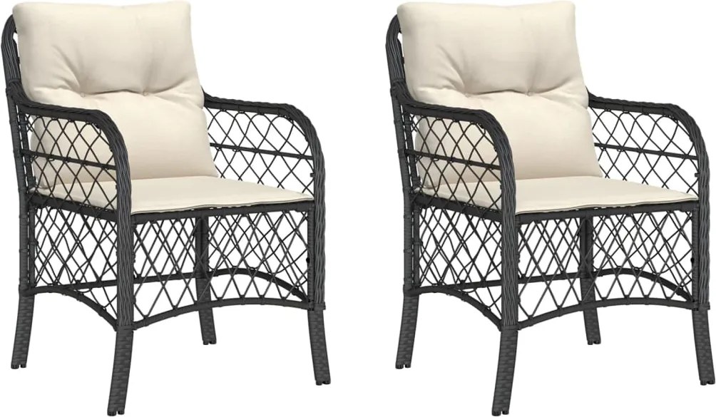 vidaXL 2 db fekete polyrattan kerti szék párnával