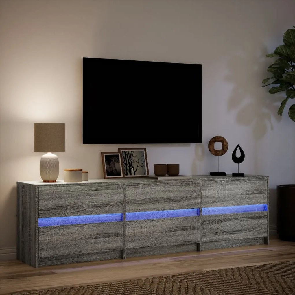 szürke sonoma színű szerelt fa LED-es TV-szekrény 180x34x50 cm