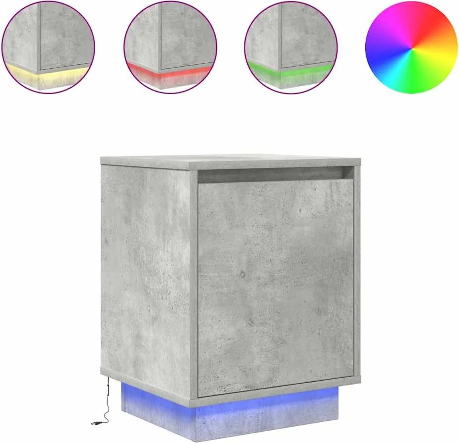 vidaXL 2 db betonszürke éjjeliszekrény LED-fényekkel 38x34x50 cm
