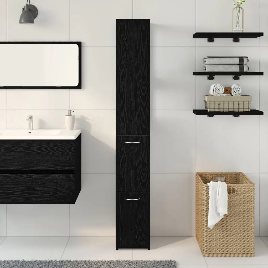 vidaXL Fekete Tölgy Fürdőszobai Szekrény 25x25x170 cm Mérnöki Fa