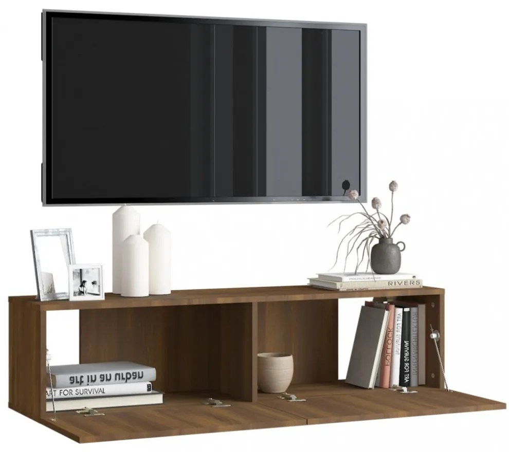 barna tölgyszínű szerelt fa fali TV-szekrény 120 x 30 x 30 cm
