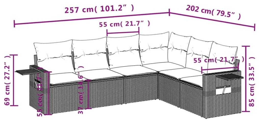 6 részes világosszürke polyrattan kerti ülőgarnitúra párnákkal