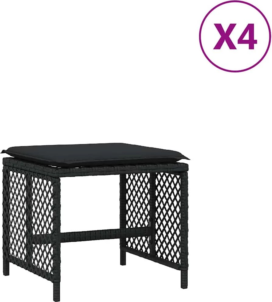 vidaXL 4 db fekete polyrattan kerti szék párnával 41 x 41 x 36 cm