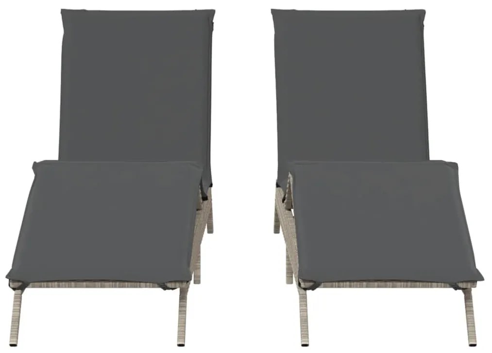 2 db világosszürke polyrattan napozóágy párnával