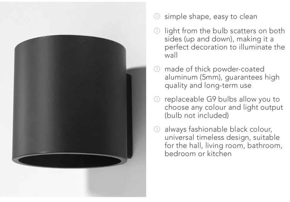 Roda fekete falilámpa - Sollux