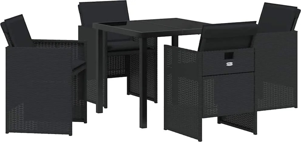 vidaXL Kert étkező szett párnával 5 pcs Fekete polirattan