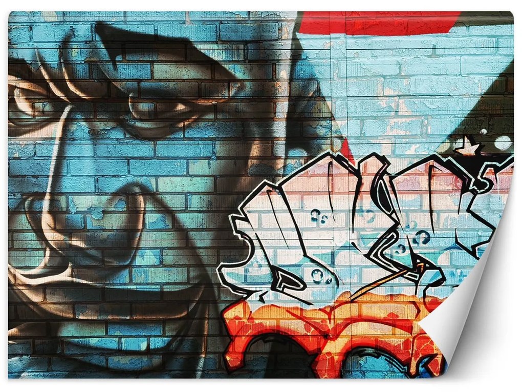 Gario Fotótapéta Graffiti a falon, kék arc Anyag: Vlies, Méret: 150 x 105 cm