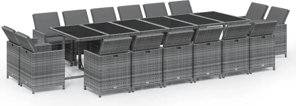 vidaXL 17 részes szürke polyrattan kerti étkezőgarnitúra párnákkal