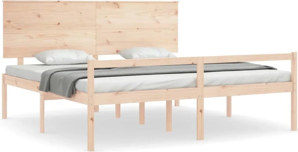 vidaXL tömör fa ágy időseknek fejtámlával 200x200 cm