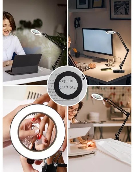Brilagi - LED Dimmelhető asztali lámpa nagyítóval LED/12W/5V 3000/4200/6000K fekete