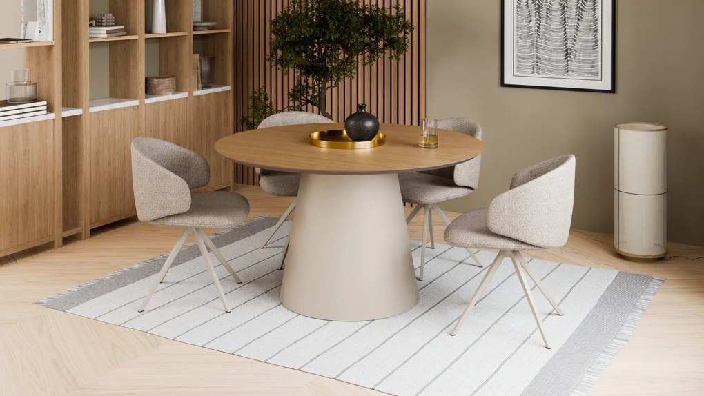 MAZZONI EXPORT NELA Bézs Latte (Monza 60 szövet)/bézs lábak - MODERN BOUCLÉ KÁRPITOZOTT FORGÓSZÉK BOHO STÍLUSÚ NAPPALIBA/ÉTKEZŐBE/IRODÁBA