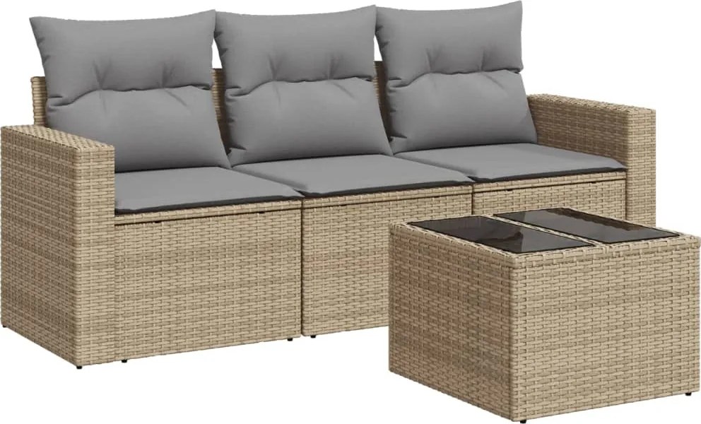 vidaXL 4 részes bézs polyrattan kerti ülőgarnitúra párnákkal