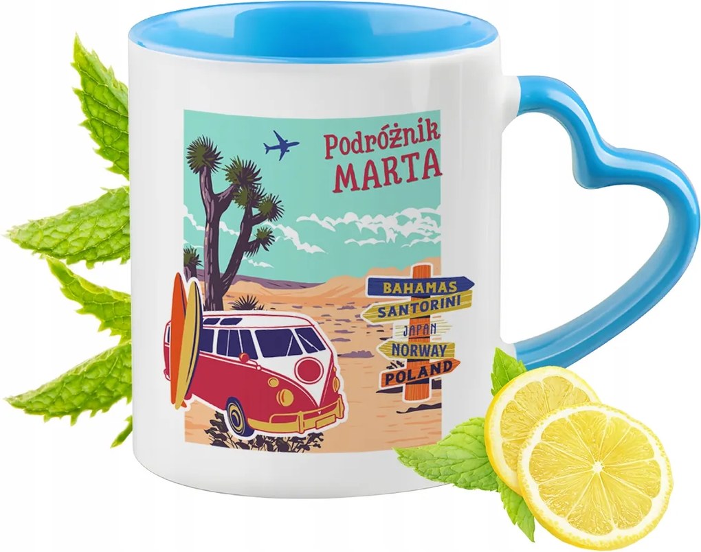 Kék bögre szív alakú füllel Mártának Ideális Ajándék