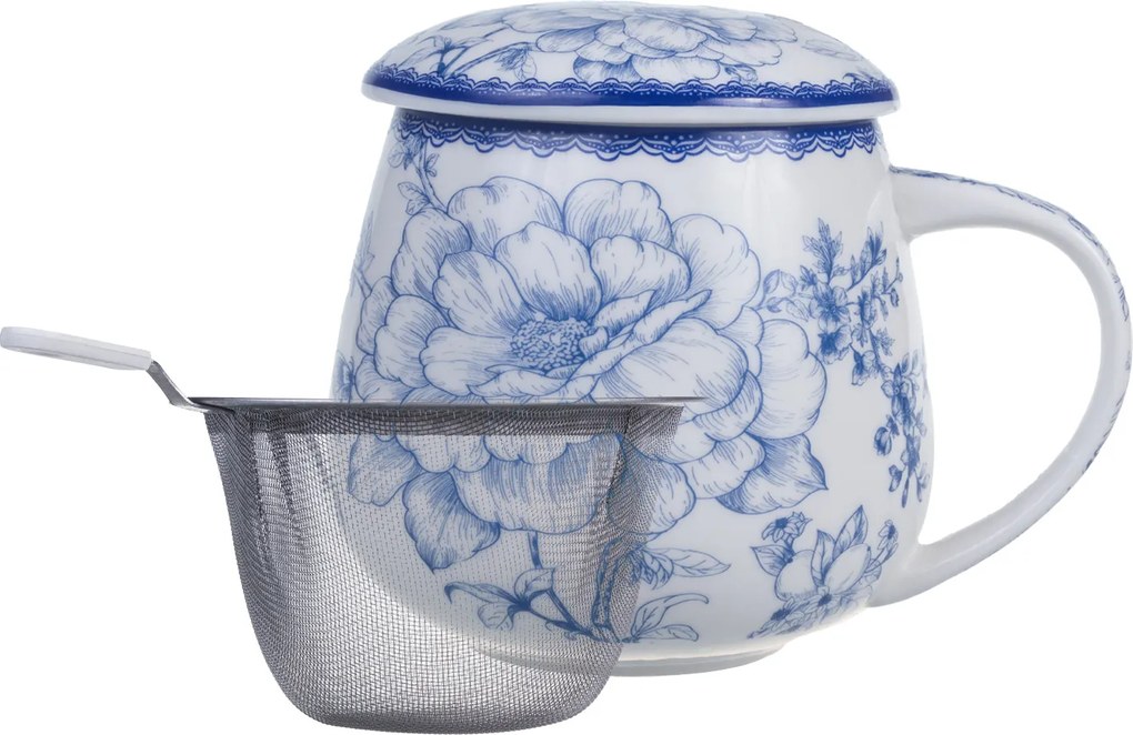 Elegáns 450ml-es porcelán bögre Queen Isabell Blue Rose befőzővel