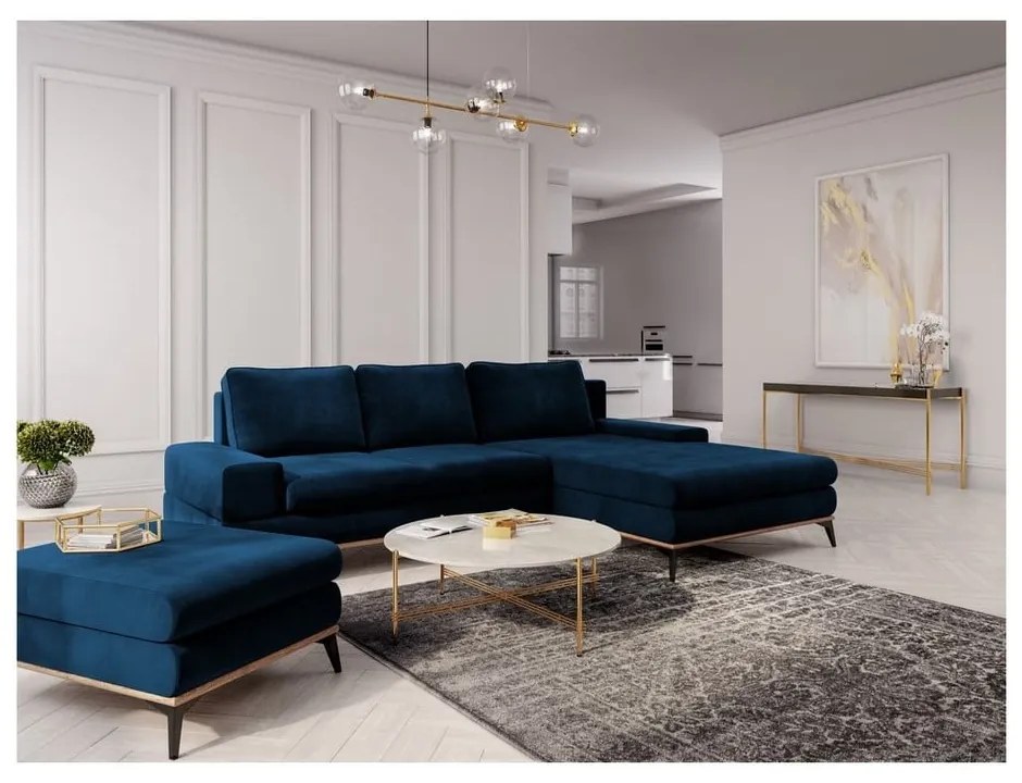 Astre királykék bársony kinyitható sarokkanapé, jobb oldali - Windsor & Co Sofas