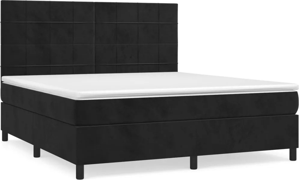 vidaXL fekete bársony rugós ágy matraccal 160x200 cm