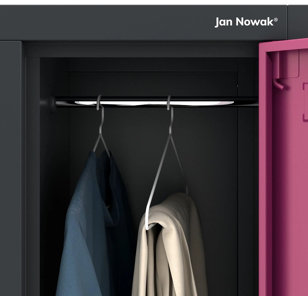 Fém öltözőszekrény 6 rekeszes IGOR, 900 x 1850 x 450 mm, antracit-fukszia