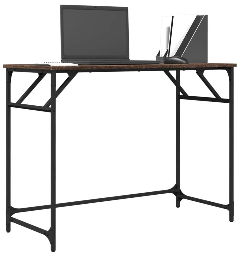 barna tölgy szerelt fa és porszórt acél íróasztal 100x45x76 cm