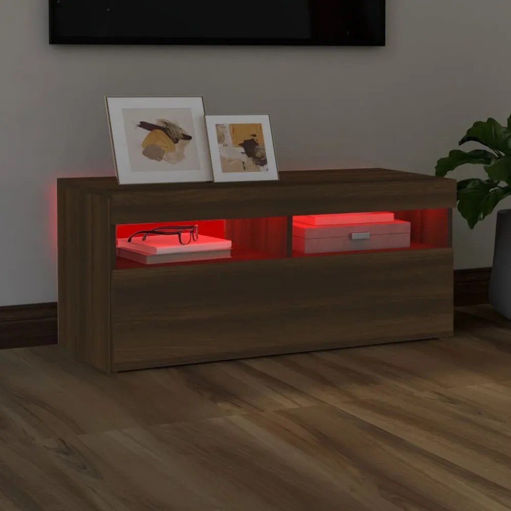 barna tölgyszínű TV-szekrény LED-világítással 90 x 35 x 40 cm