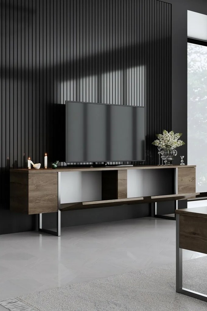Luxe Walnut and Silver TV-asztal