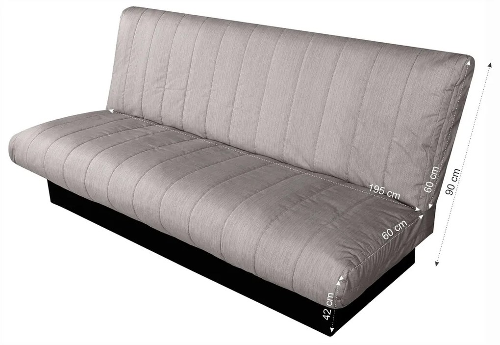 Click-Clack Felicity Kihúzható kanapé, 195x75x90 cm, tárolóládával, textil huzat, világosszürke