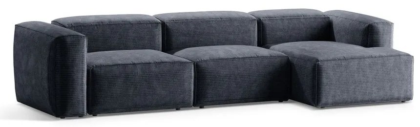 Szürkéskék kordbársony sarokkanapé (jobb oldali-heverő résszel) Bergamo – Cosmopolitan Design