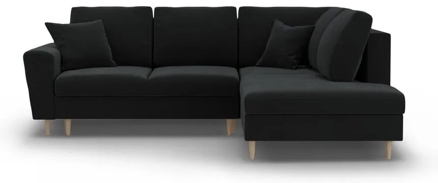 Fekete bársony kinyitható tárolóhelyes sarokkanapé (jobb oldali-L alakú) Kyoto – Cosmopolitan Design