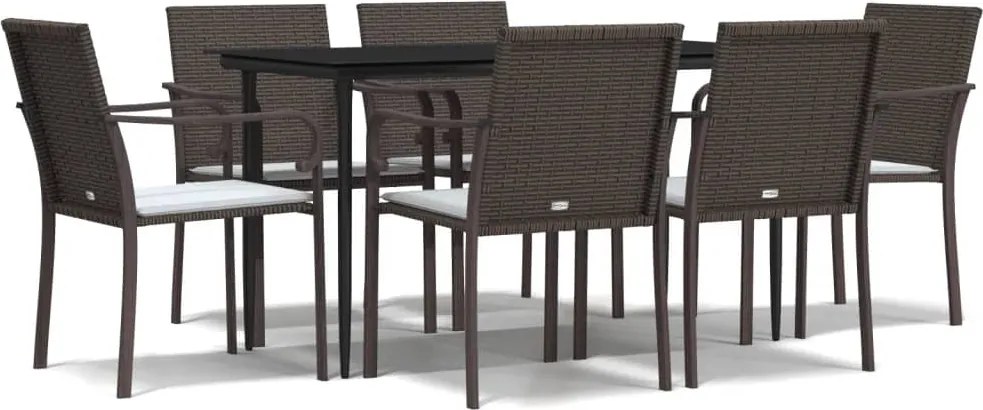 vidaXL 7 részes polyrattan és acél kerti étkezőgarnitúra párnával