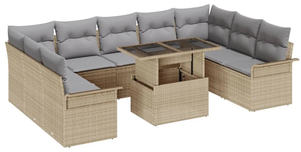 Kerti Kanapé Szett 10 pcs Bézs 100 x 55 x 73 cm Poli rattan