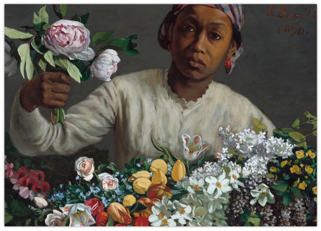 Kép - Frédéric Bazille, Young Woman with Peonies, reprodukciók (70x50 cm)