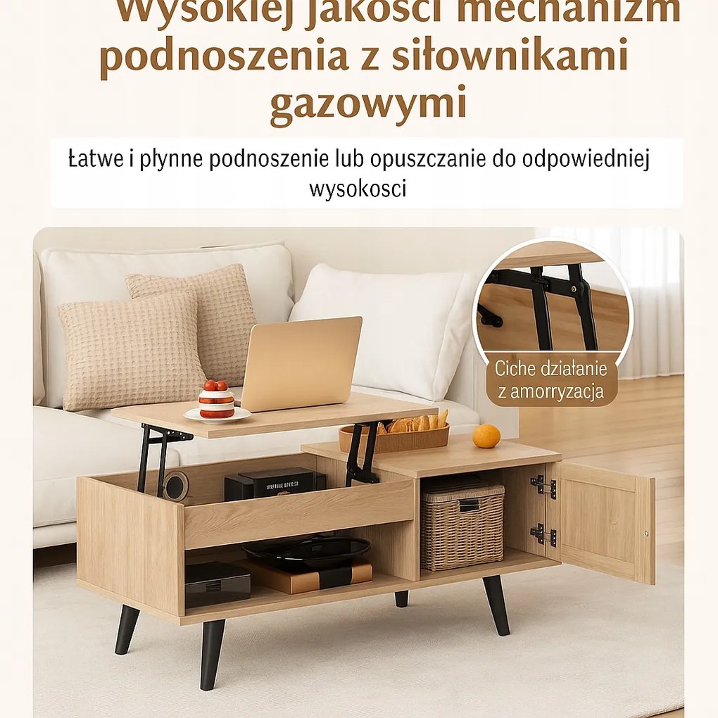 Dohányzóasztal Costway natúr/bézs 100 x 50 x 46 nyitható