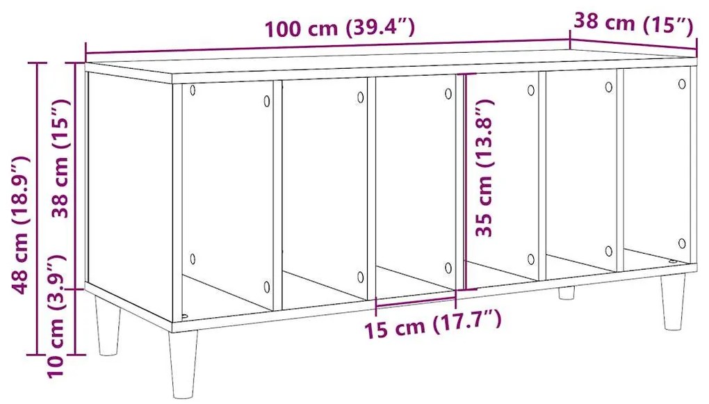 kézműves tölgy színű szerelt fa hanglemezszekrény 100x38x48 cm