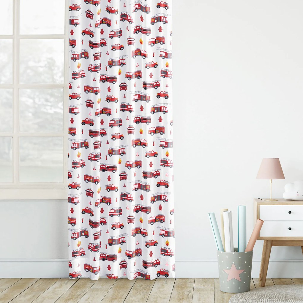 Goldea gyerek pamut függöny - tűzoltóautók 240x150 cm