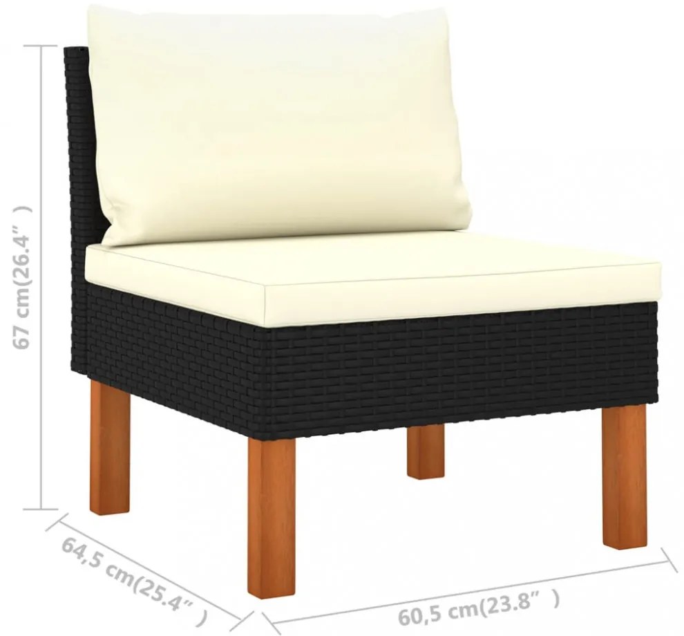 8 részes fekete polyrattan és eukaliptuszfa kerti ülőgarnitúra
