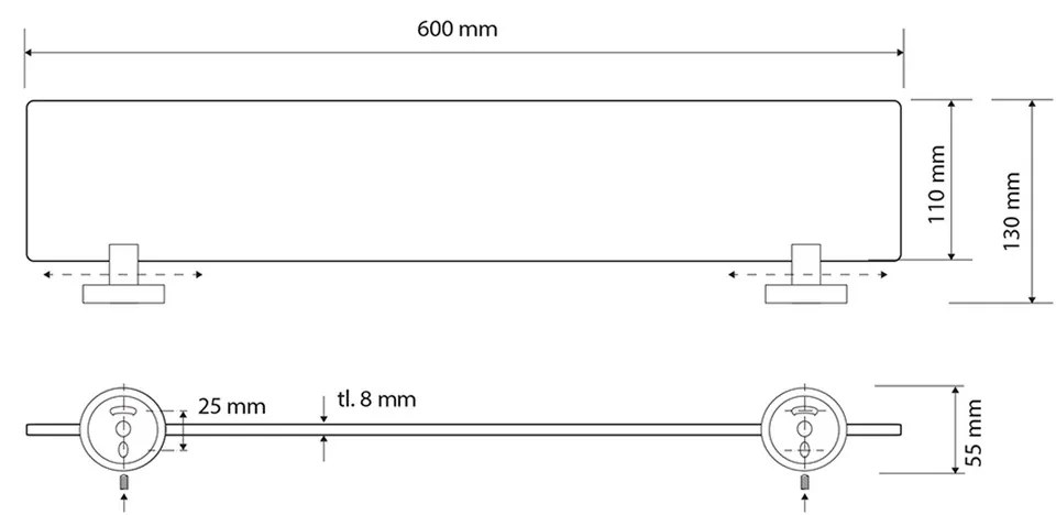 SAPHO XB600 X-Round fekete polc, tejüveg/fekete