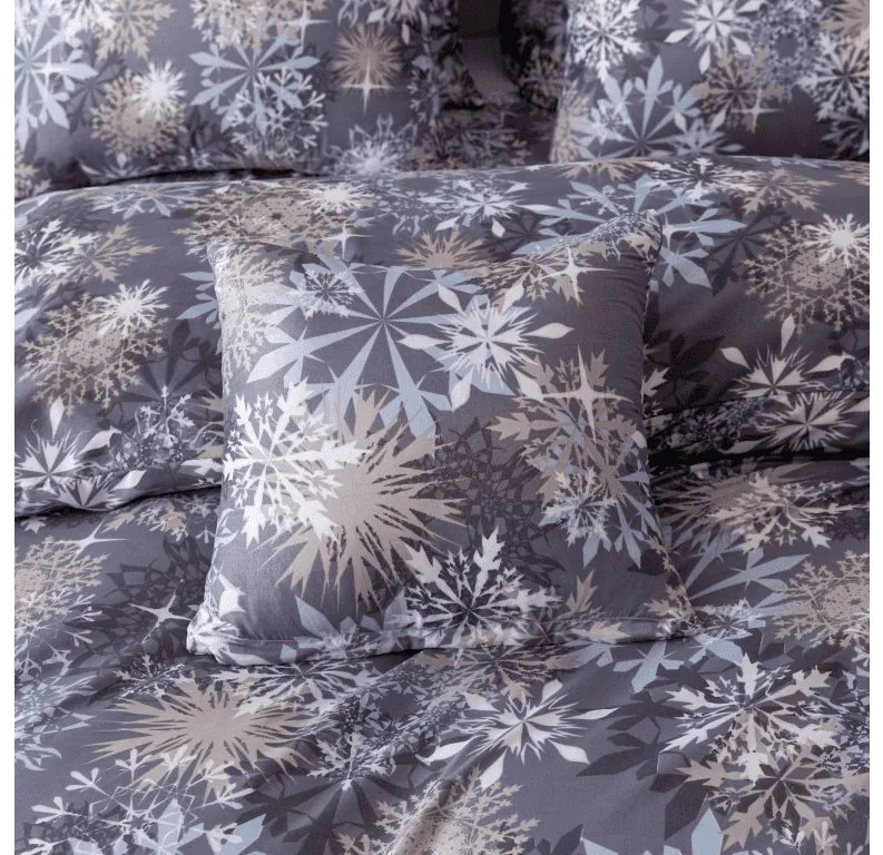 2 darab SNOWFLAKE kék-szürke mikroszálas ágyneműhuzat szett + Jersey lepedő 180x200cm fehér, franciaágyhoz
