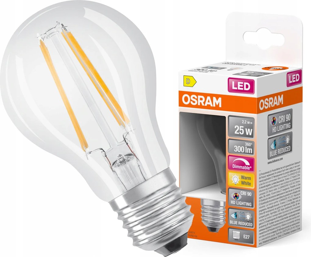 Led izzó A60 E27 2.2W 25W 300lm 2700K Meleg CRI90 Filament Tompítható