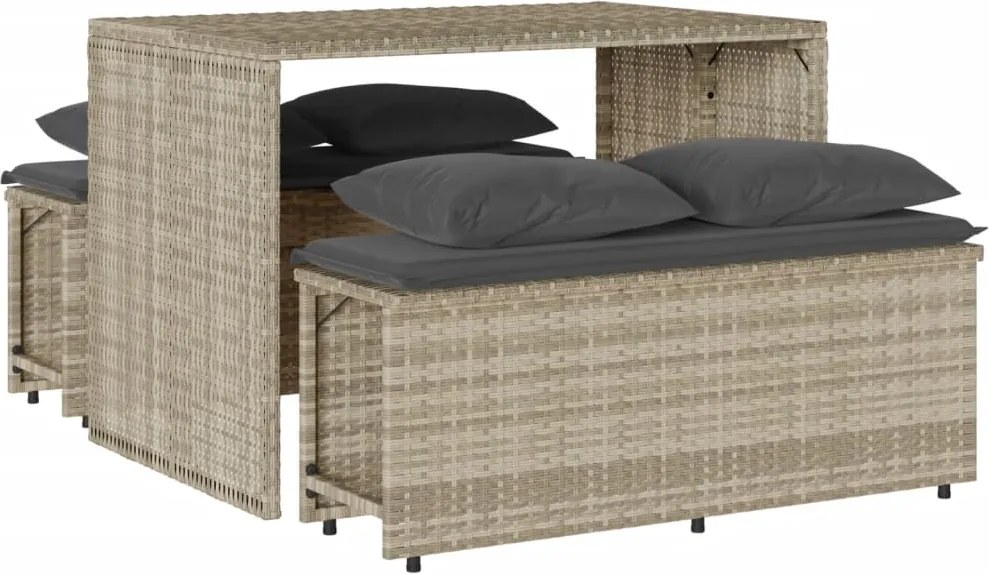 vidaXL 3részes világosszürke polyrattan kerti étkezőgarnitúra párnával