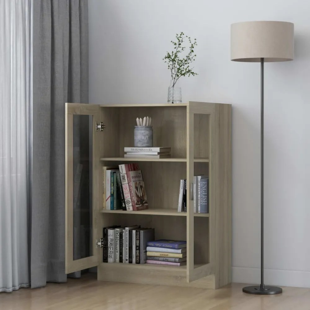 sonoma tölgy színű szerelt fa vitrinszekrény 82,5x30,5x115 cm