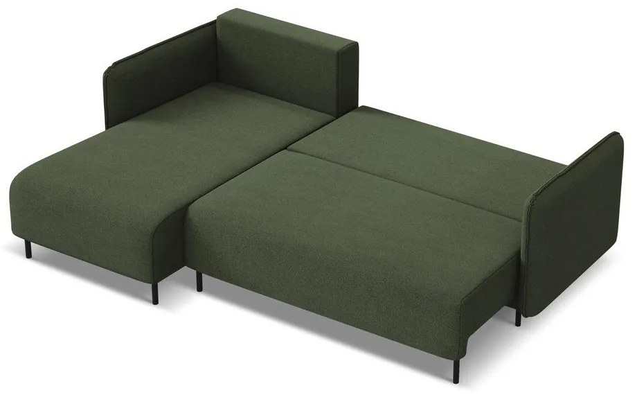 Zöld kinyitható-tárolóhelyes sarokkanapé (bal oldali) Luana – Makamii