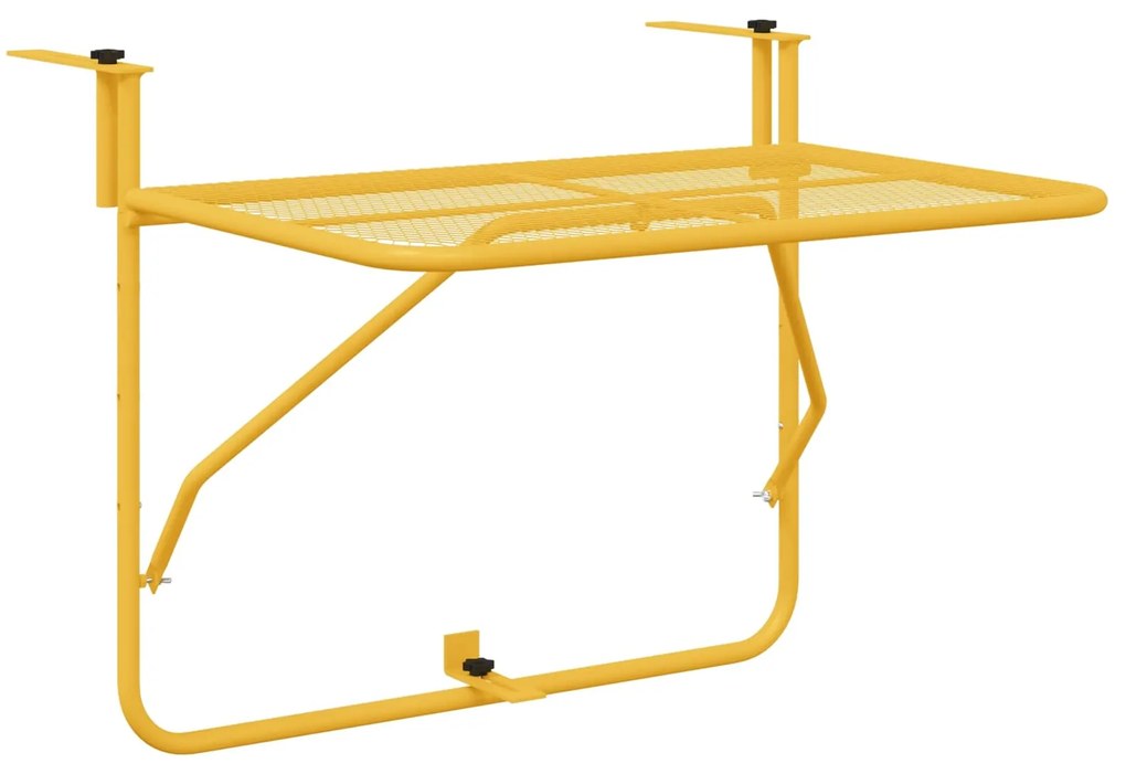 vidaXL Függő erkélyasztal Mustár 60 x 39 x 65 cm Acél