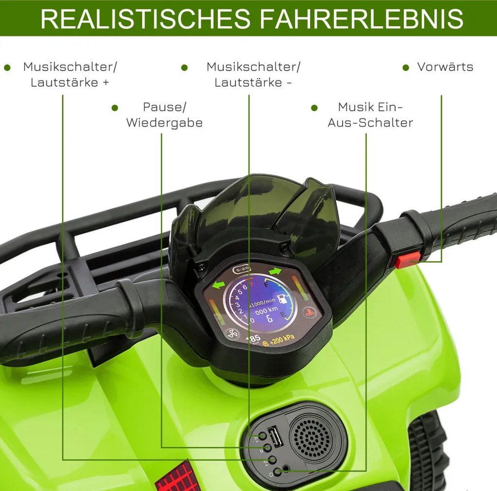 HOMCOM Kids Quad elektromos 6V-os gyerek quad hátrameneti funkcióval, zenével, zöld