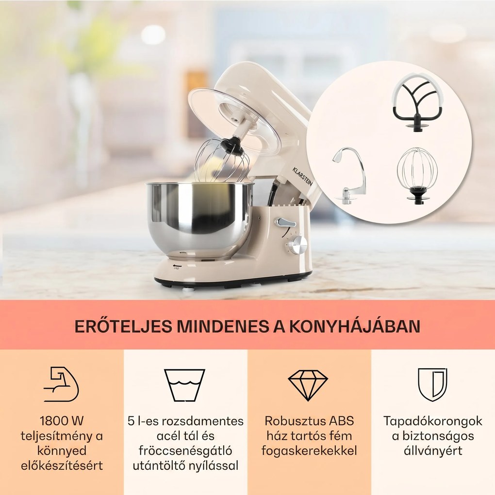 Klarstein Bella, konyhai robotgép, 1800 W, 2,7 PS, 5 L