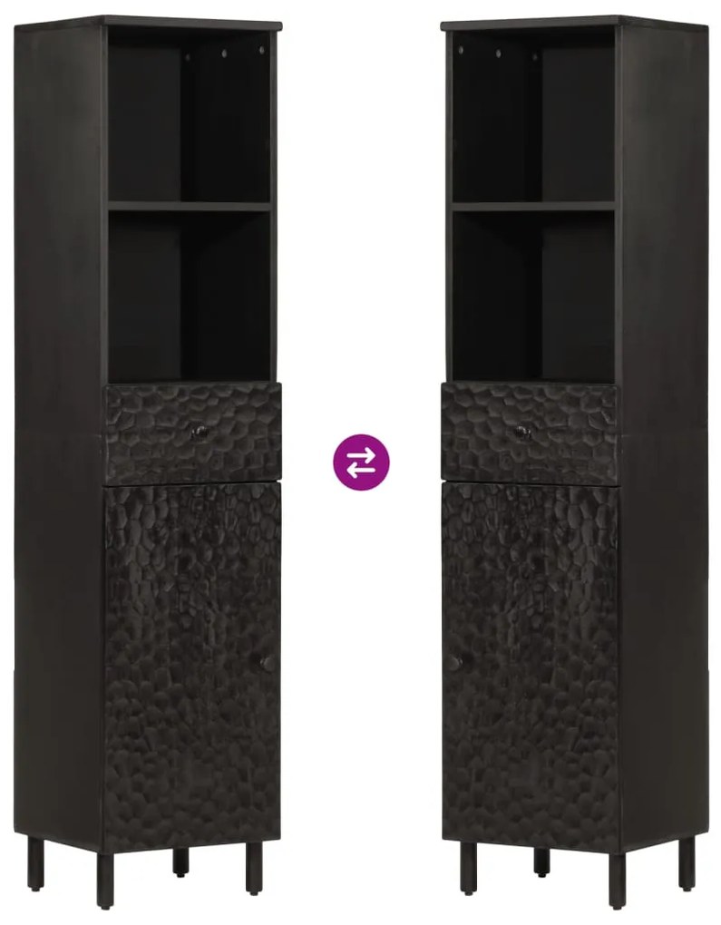 fekete tömör mangófa fürdőszobaszekrény 38 x 33 x 160 cm